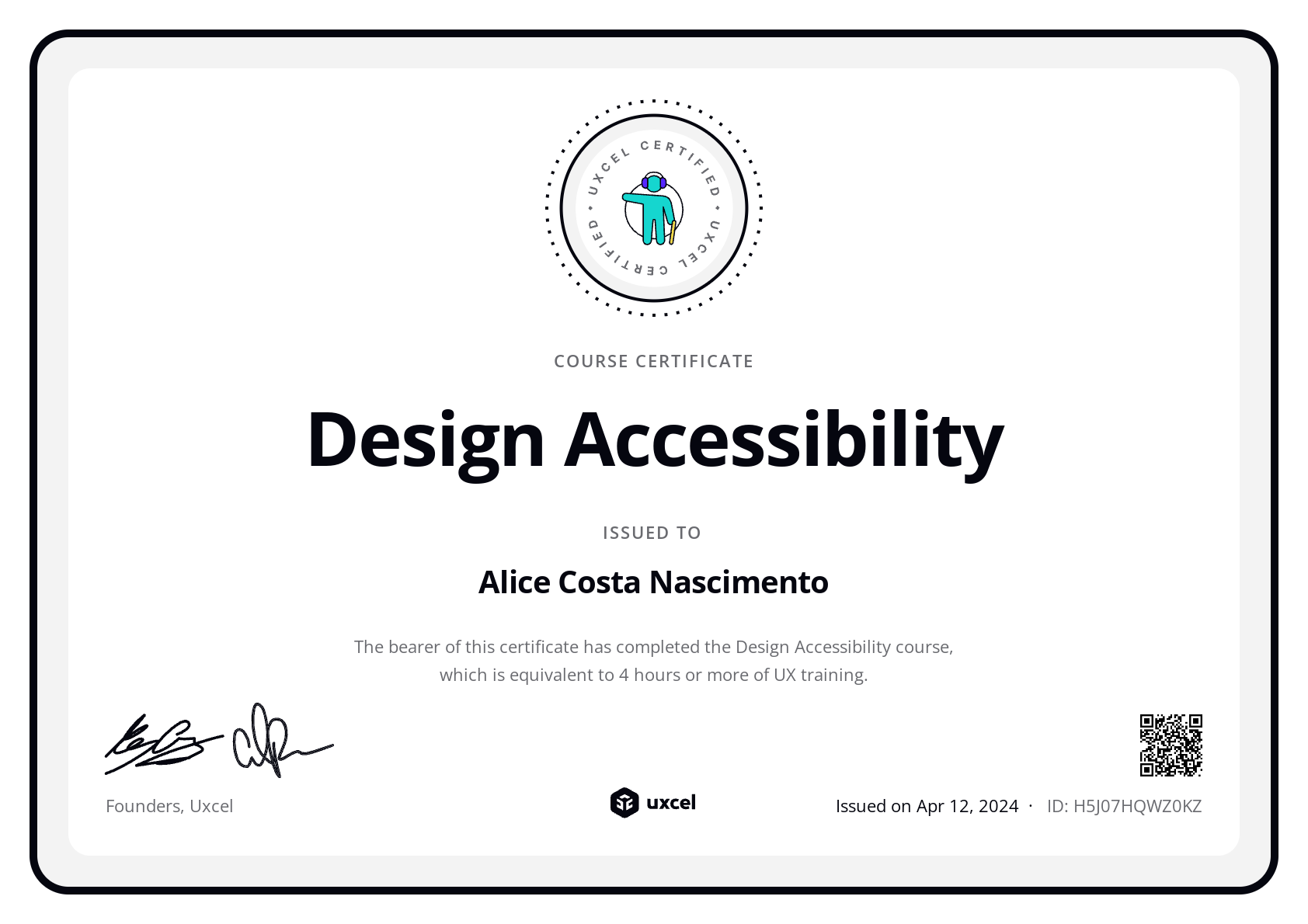 Alice Costa Nascimento's certificate